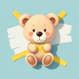 A 2D illustration of a teddy bear attached to a background using yellow adhesive tape