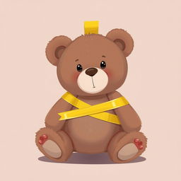 A 2D illustration of a teddy bear attached to a background using yellow adhesive tape