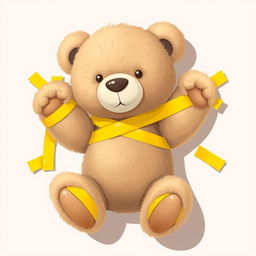 A 2D illustration of a teddy bear with its hands and legs attached to a surface using yellow adhesive tape