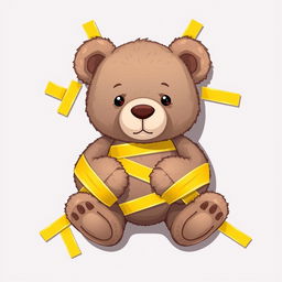 A 2D illustration of a teddy bear with its hands and legs attached to a surface using yellow adhesive tape
