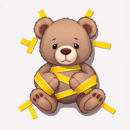 A 2D illustration of a teddy bear with its hands and legs attached to a surface using yellow adhesive tape