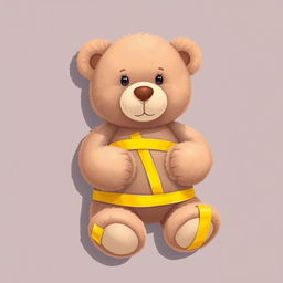 A 2D illustration of a teddy bear with its hands and legs fastened to a flat surface using yellow adhesive tape