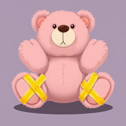 A 2D illustration of a teddy bear with its hands and legs each secured by a piece of yellow adhesive tape