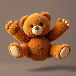 A hyper-realistic image of a 2D Mochamad brown teddy bear with its arms and legs stretched in various directions