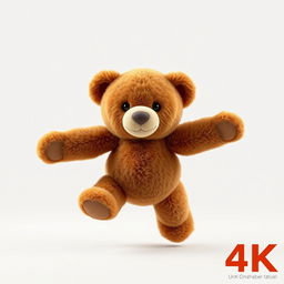 A hyper-realistic image of a 2D Mochamad brown teddy bear with its arms and legs stretched in various directions