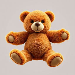 A hyper-realistic image of a 2D Mochamad brown teddy bear with its arms and legs stretched in various directions