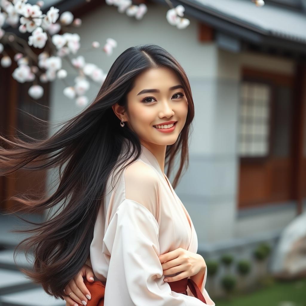 A beautifully confident Japanese woman with natural beauty and a graceful posture