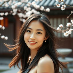 A beautifully confident Japanese woman with natural beauty and a graceful posture