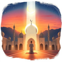 An artistic illustration representing the significance of prayer (salah) as the second pillar of Islam