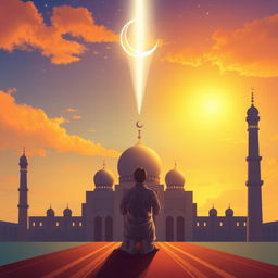 An artistic illustration representing the significance of prayer (salah) as the second pillar of Islam