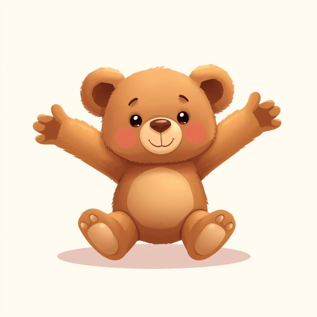 A 2D illustration of a mocha brown teddy bear with both arms and both legs stretched out in multiple directions