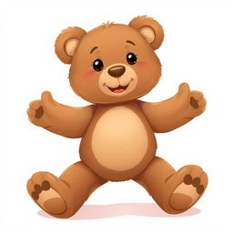 A 2D illustration of a mocha brown teddy bear with both arms and both legs stretched out in multiple directions