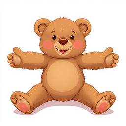 A 2D illustration of a mocha brown teddy bear with both arms and both legs stretched out in multiple directions