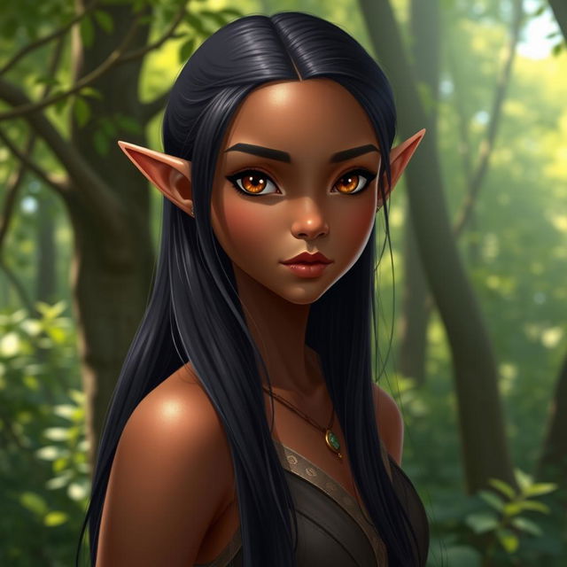 A striking half-elf with hazel eyes that twinkle with curiosity and intelligence