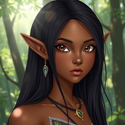 A striking half-elf with hazel eyes that twinkle with curiosity and intelligence