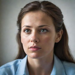 Illustrate a woman with a look of concern and determination, gazing into the distance where a scene unfolds of someone needing her assistance.