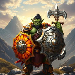 A young, muscular orc paladin, standing proudly in a heroic pose