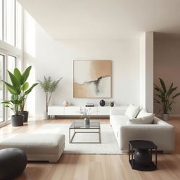 a minimalist living room featuring a sleek, contemporary design