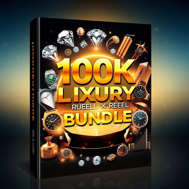 A captivating and luxurious ebook cover for a title '100K Viral Luxury Reel Bundle'