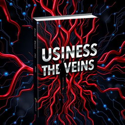 Design a 3D ebook cover for "Business in the Veins" featuring a surreal image of intertwined human veins embedded with circuit-like patterns running through them