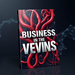 Design a 3D ebook cover for "Business in the Veins" featuring a surreal image of intertwined human veins embedded with circuit-like patterns running through them