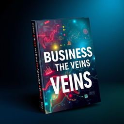 A captivating book cover design for 'Business in the Veins', prominently featuring dynamic elements related to the stock market