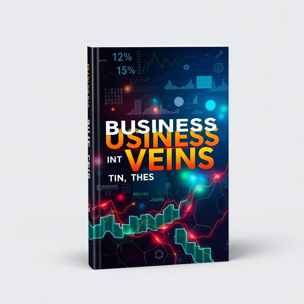 A captivating book cover design for 'Business in the Veins', prominently featuring dynamic elements related to the stock market