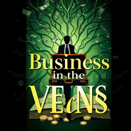 A captivating book cover for 'Business in the Veins', showcasing the essence of business and finance