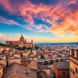 A breathtaking view of the city of Toledo, showcasing its historic skyline with the Alcázar and Toledo Cathedral prominently featured