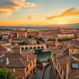 A breathtaking view of the city of Toledo, showcasing its historic skyline with the Alcázar and Toledo Cathedral prominently featured