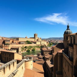 A scenic view of Toledo, highlighting its historic architecture with the majestic Alcázar and Toledo Cathedral as central features