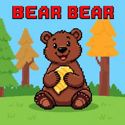 8-bit pixel art of a bear eating food