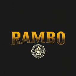 T-shirt design featuring the word "RAMBO" in gold lettering, accompanied by a Muay Thai logo