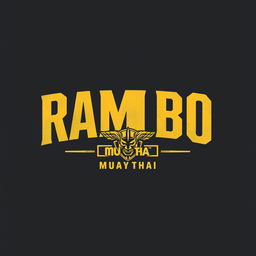 T-shirt design featuring the word "RAMBO" in gold lettering, accompanied by a Muay Thai logo