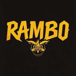 T-shirt design featuring the word "RAMBO" in gold lettering, accompanied by a Muay Thai logo