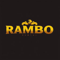 T-shirt design featuring the word "RAMBO" in gold lettering, combined with a striking Muay Thai logo