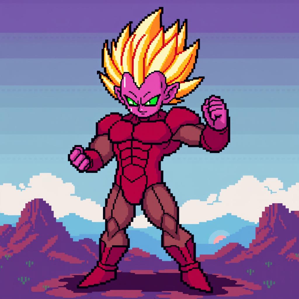 Jiren in Super Saiyan form, designed in an 8-bit pixel art style