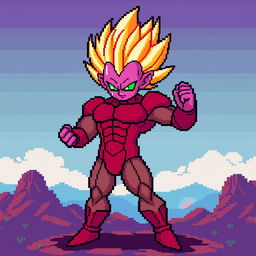 Jiren in Super Saiyan form, designed in an 8-bit pixel art style