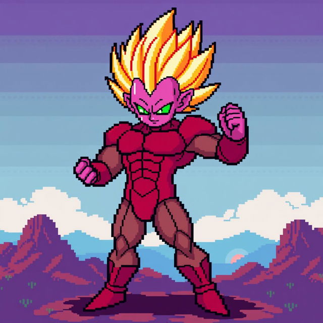 Jiren in Super Saiyan form, designed in an 8-bit pixel art style