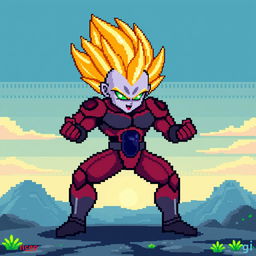 Jiren in Super Saiyan form, designed in an 8-bit pixel art style