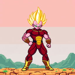 Jiren in Super Saiyan form, designed in an 8-bit pixel art style