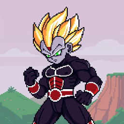 Jiren in Super Saiyan form, designed in an 8-bit pixel art style