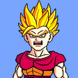 Majin Buu in Super Saiyan form, rendered in 8-bit pixel art style