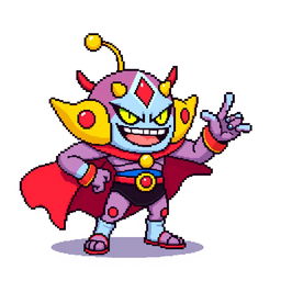 8-bit pixel art of Majin Boo, featuring vibrant colors and a detailed design suitable for a 500x500 NFT