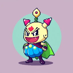 8-bit pixel art of Majin Boo, featuring vibrant colors and a detailed design suitable for a 500x500 NFT