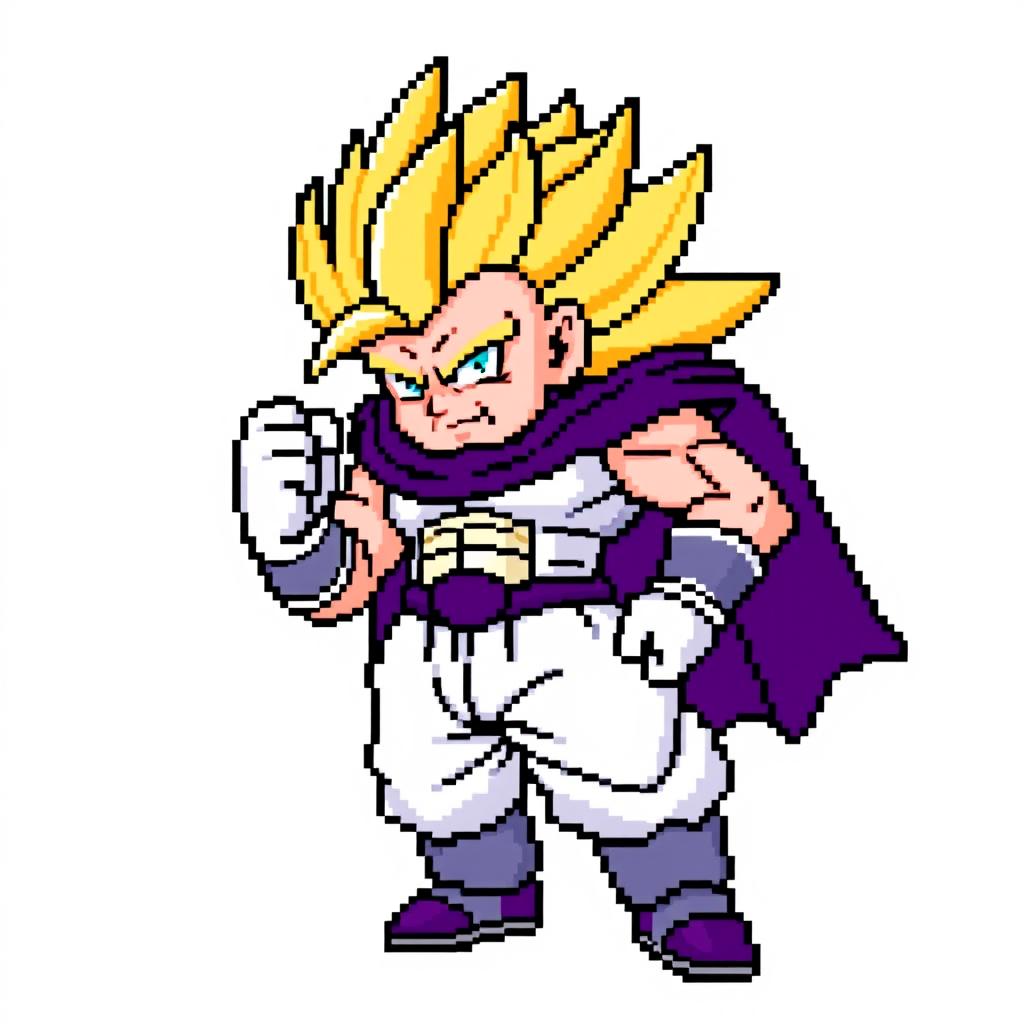 Majin Buu depicted as a Super Saiyan in 8-bit pixel art style