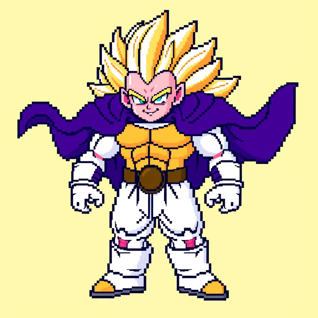 Majin Buu depicted as a Super Saiyan in 8-bit pixel art style