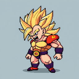 Majin Buu transformed into a Super Saiyan, depicted in 8-bit pixel art style