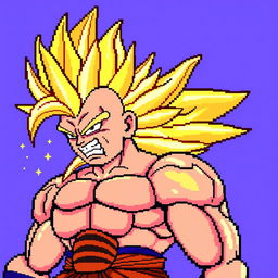 Majin Buu transformed into a Super Saiyan, depicted in 8-bit pixel art style