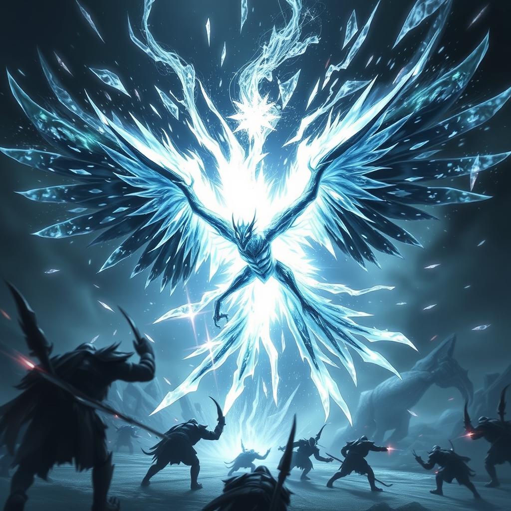 Anivia, the Cryophoenix, enveloped in black frost, executing a spectacular pentakill in the midst of an epic battle